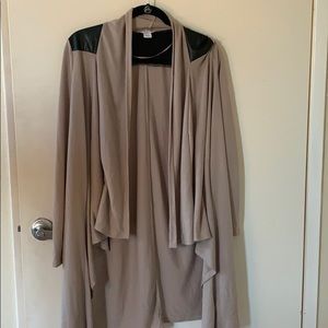 Beige sweater shall with pleather accent